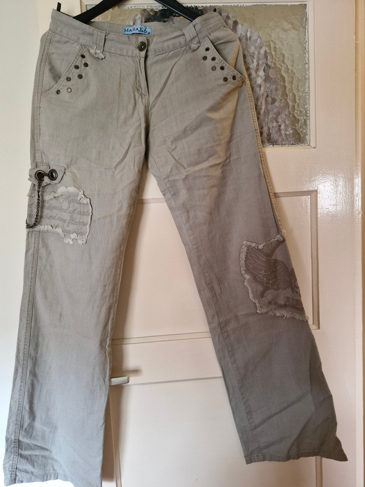 Marake's Cargo Broek met Vleugelprint - Maat M, Maat 38/40 (M), Beige, Ophalen of Verzenden, Lang