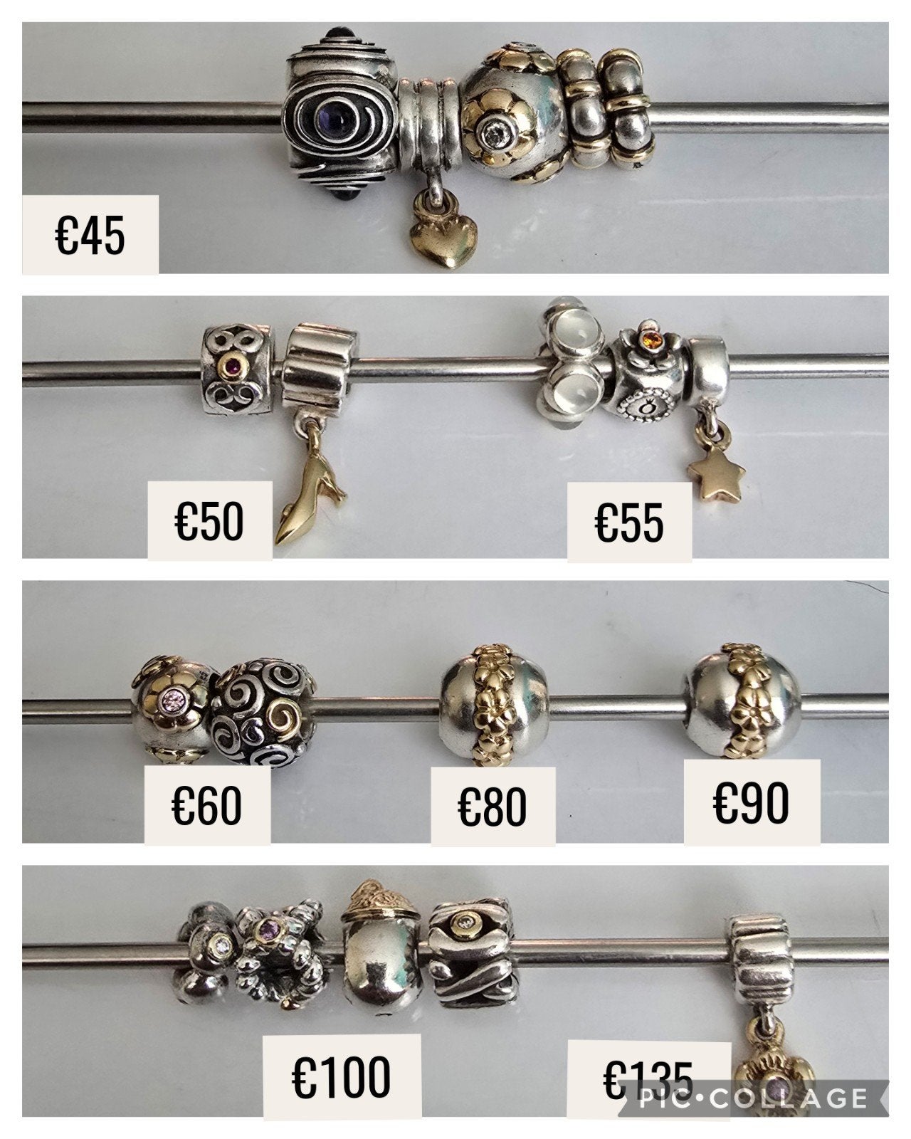 Luxe/zeldzame zilveren Pandora bedels oa met goud en diamant, Sieraden, Tassen en Uiterlijk, Bedels, Ophalen of Verzenden, Zo goed als nieuw