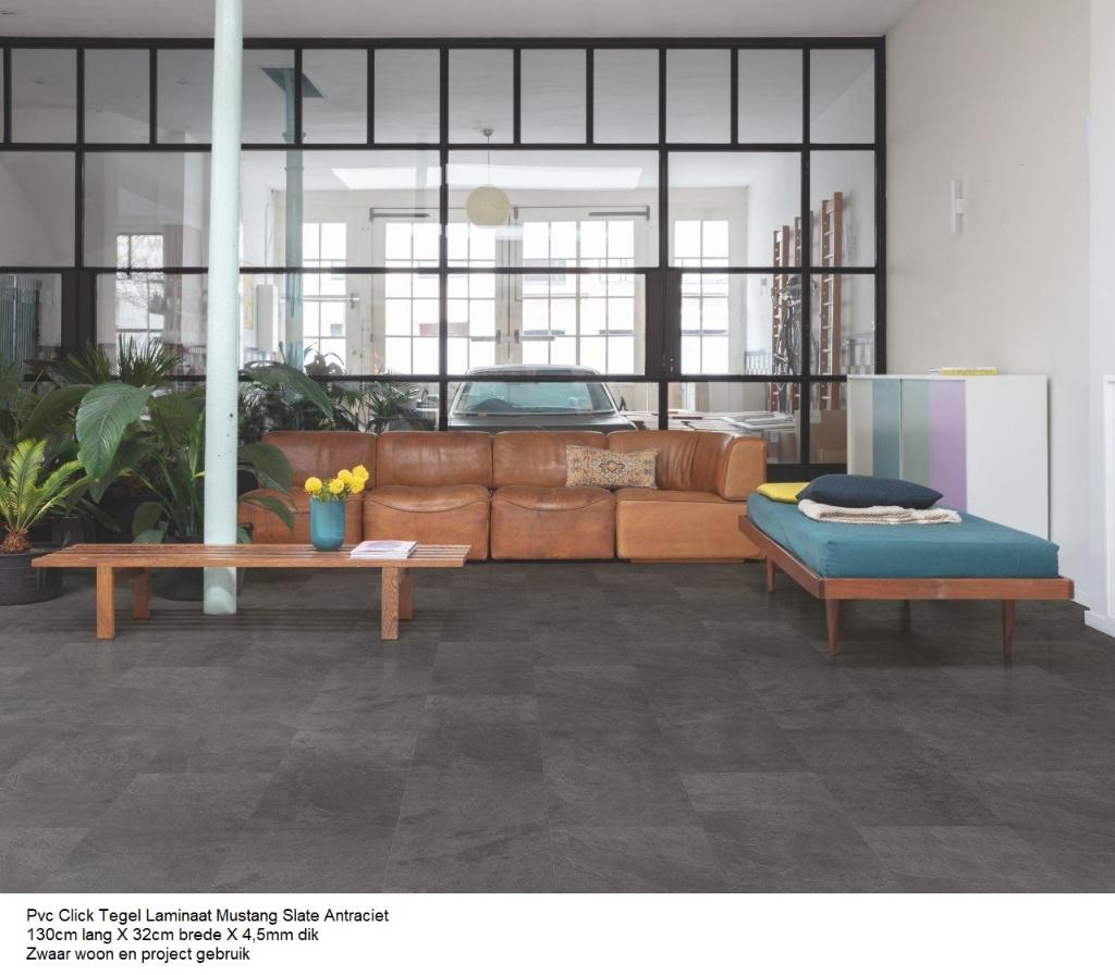 Pvc click Tegel Mustang Slate Zwart 4,5mm Top kwaliteit, 75 m² of meer, Pvc click tegel model, Nieuw, Grijs