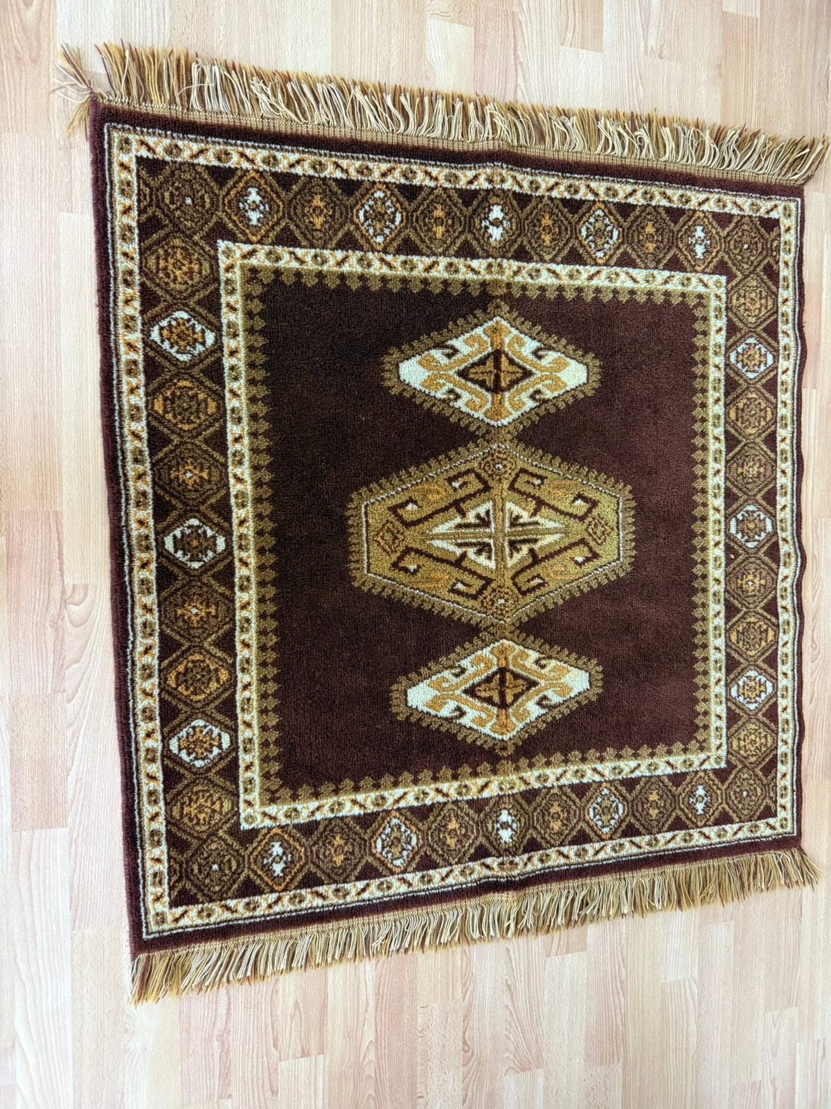 Vintage wollen vloerkleed / wandkleed 100x100 cm, Antiek en Kunst, Antiek | Kleden en Textiel, Ophalen