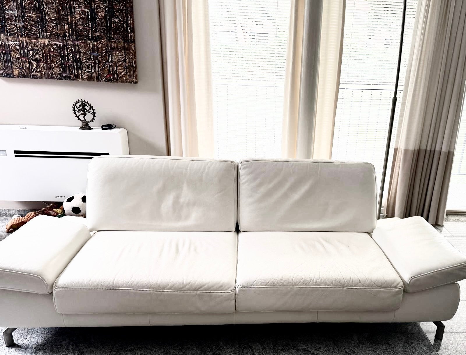 Henders & Hazel, mooie leren bank met verstelbare  leuningen, Huis en Inrichting, Ophalen, Driepersoons, 75 tot 100 cm, Zo goed als nieuw