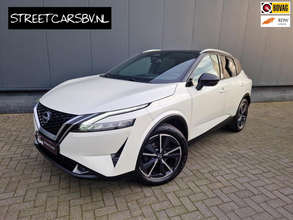 Nissan Qashqai 1.3 MHEV 158PK Tekna /1e eig /Pano /Led /Head, Zwart, Leder en Stof, Wit, Bedrijf