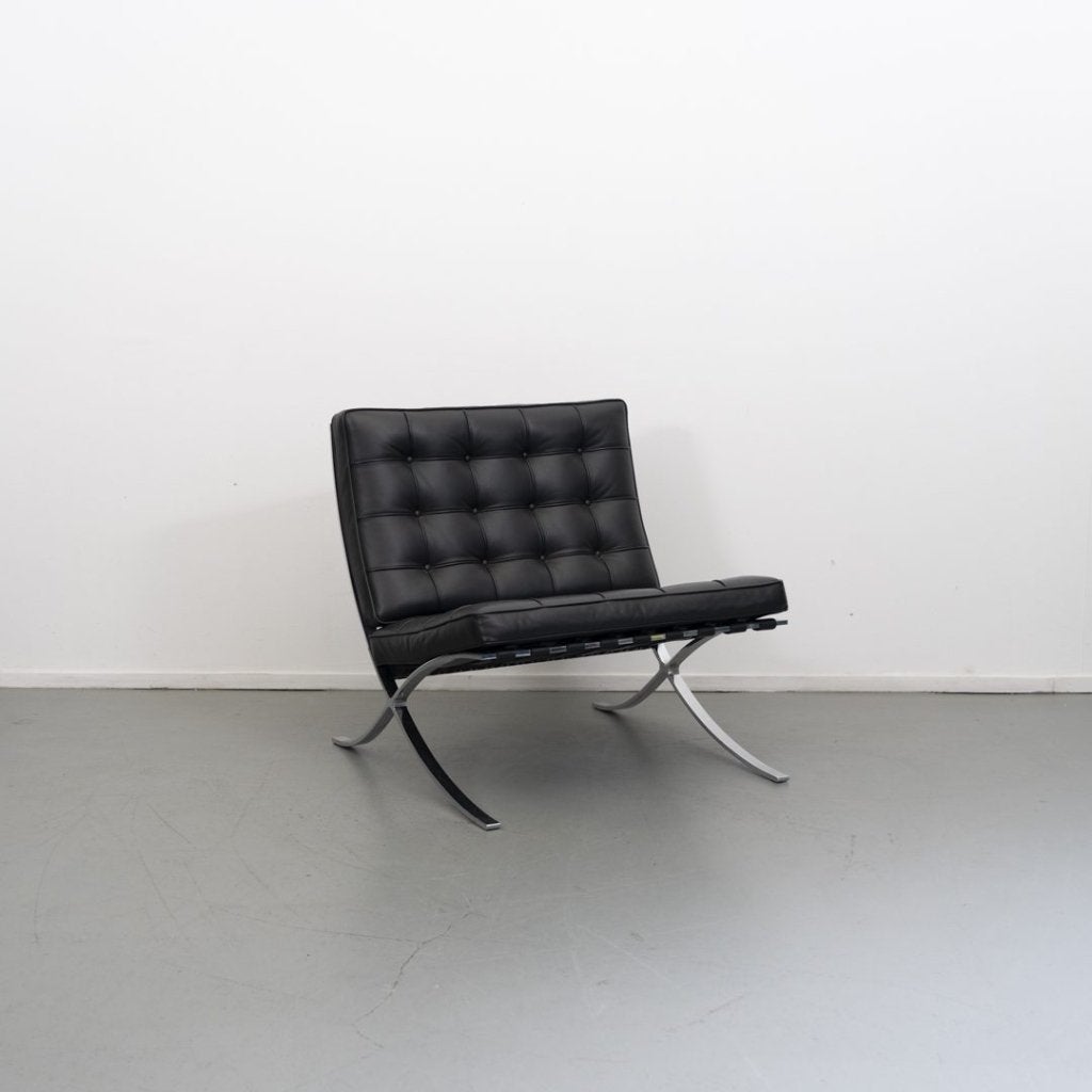 Knoll Barcelona Chair Fauteuil Zwart Leer - Chroom, Huis en Inrichting, Fauteuils, Niet ingevuld, Zo goed als nieuw, Niet ingevuld