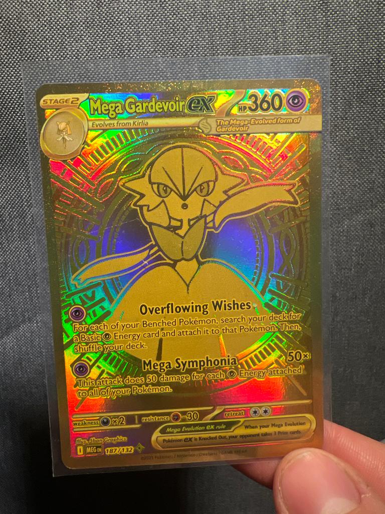 Mega Gardevoir EX- mega evolution gold card 187 Pokemon., Ophalen of Verzenden, Zo goed als nieuw, Losse kaart, Foil