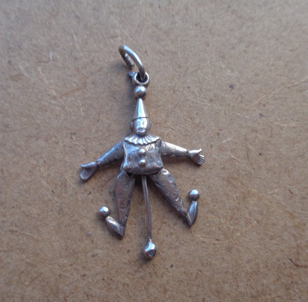 zilveren vintage bedel clown trekpoppetje [140], Overige merken, Ophalen of Verzenden, Zo goed als nieuw, 1 bedel