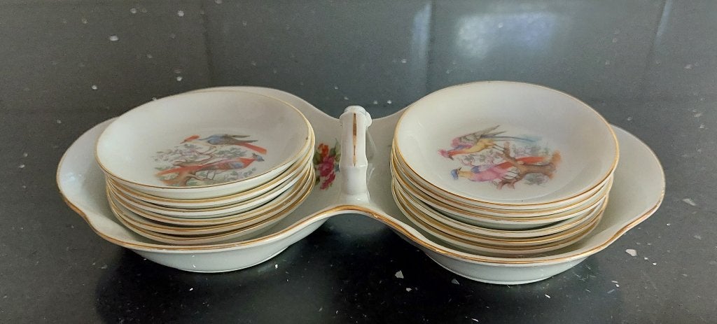 Vintage ca.80 jaar oud: 12 mini bonbons schaaltjes op schaal, Antiek en Kunst, Ophalen of Verzenden