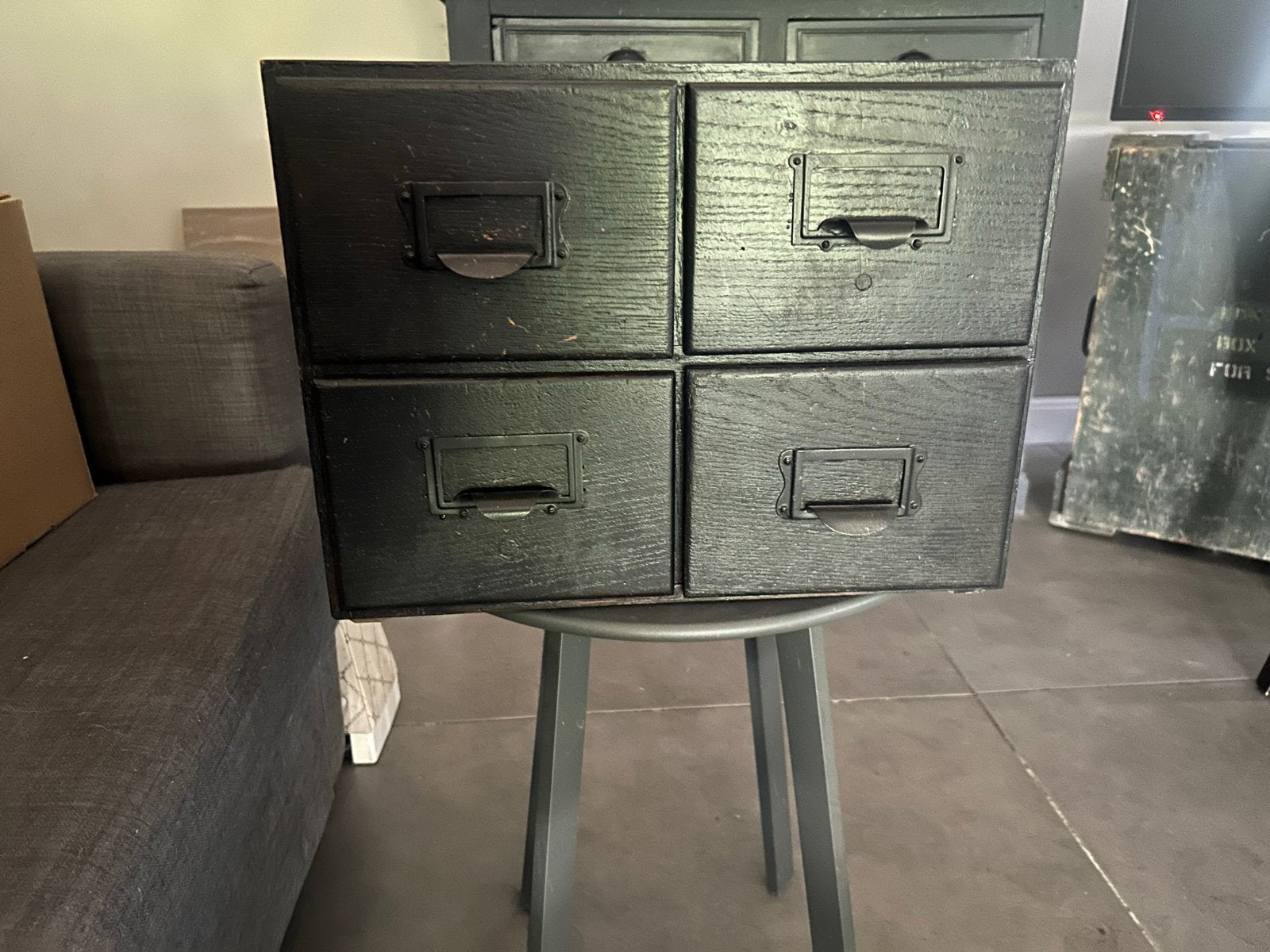 Vintage houten  archief/ladekastje met 4 lades, Ophalen