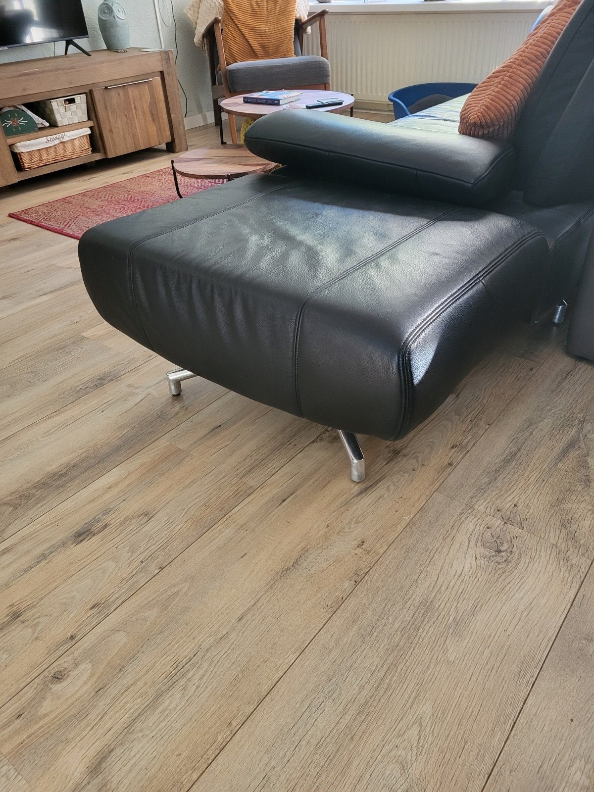Montèl zwart leren voetenbank 80x50 cm zo goed als nieuw, Ophalen, 50 tot 75 cm, Leer, Zo goed als nieuw