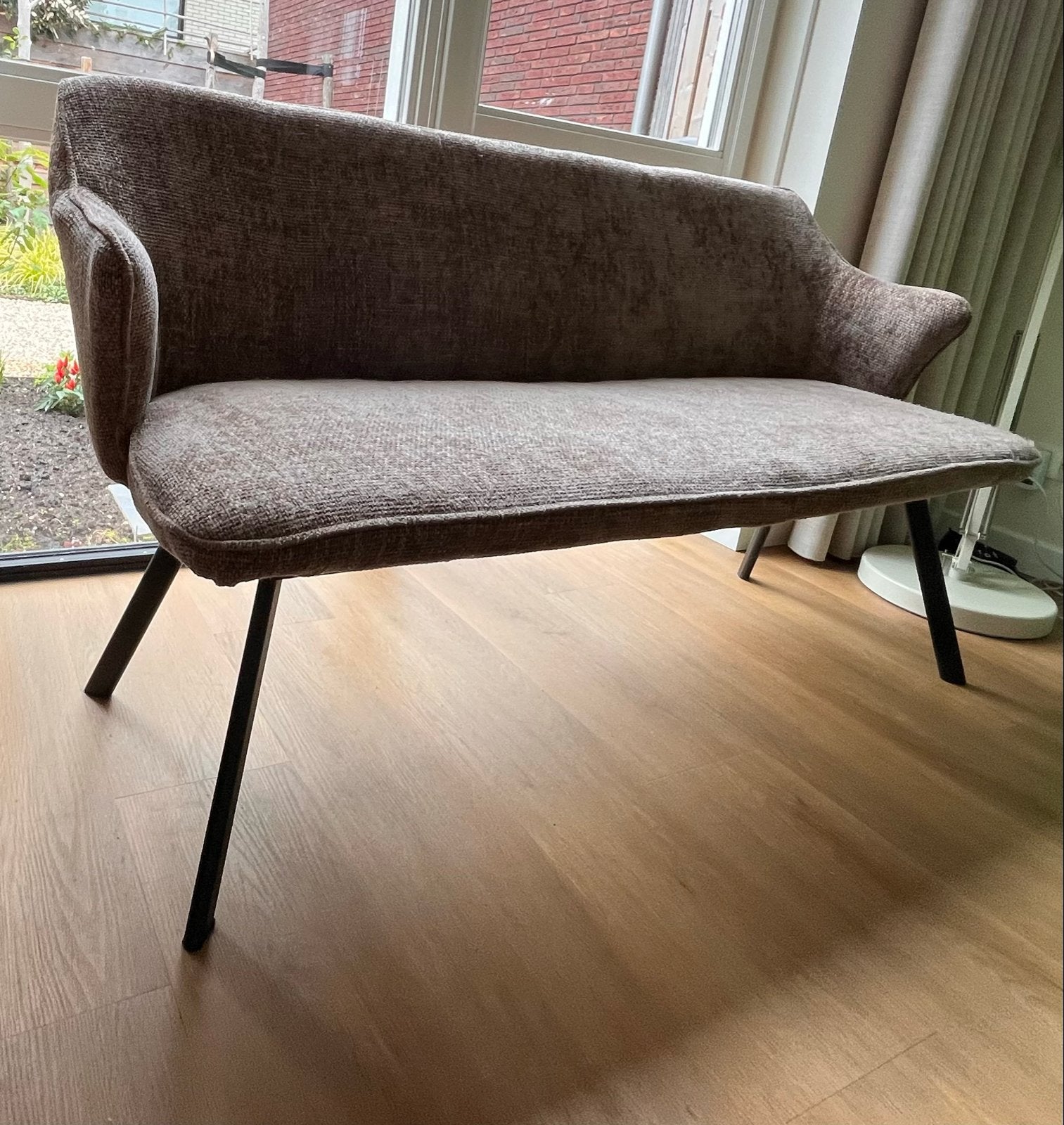 Stoffen eettafelbankje/bank in bruin, 150 cm breed, Gebruikt, Minder dan 75 cm, 150 tot 200 cm, Driepersoons