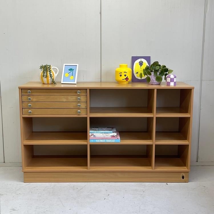 Vintage schoolkast knutsel/papier lades vakkenkast boeken, Ophalen, Met plank(en), Gebruikt, Overige materialen