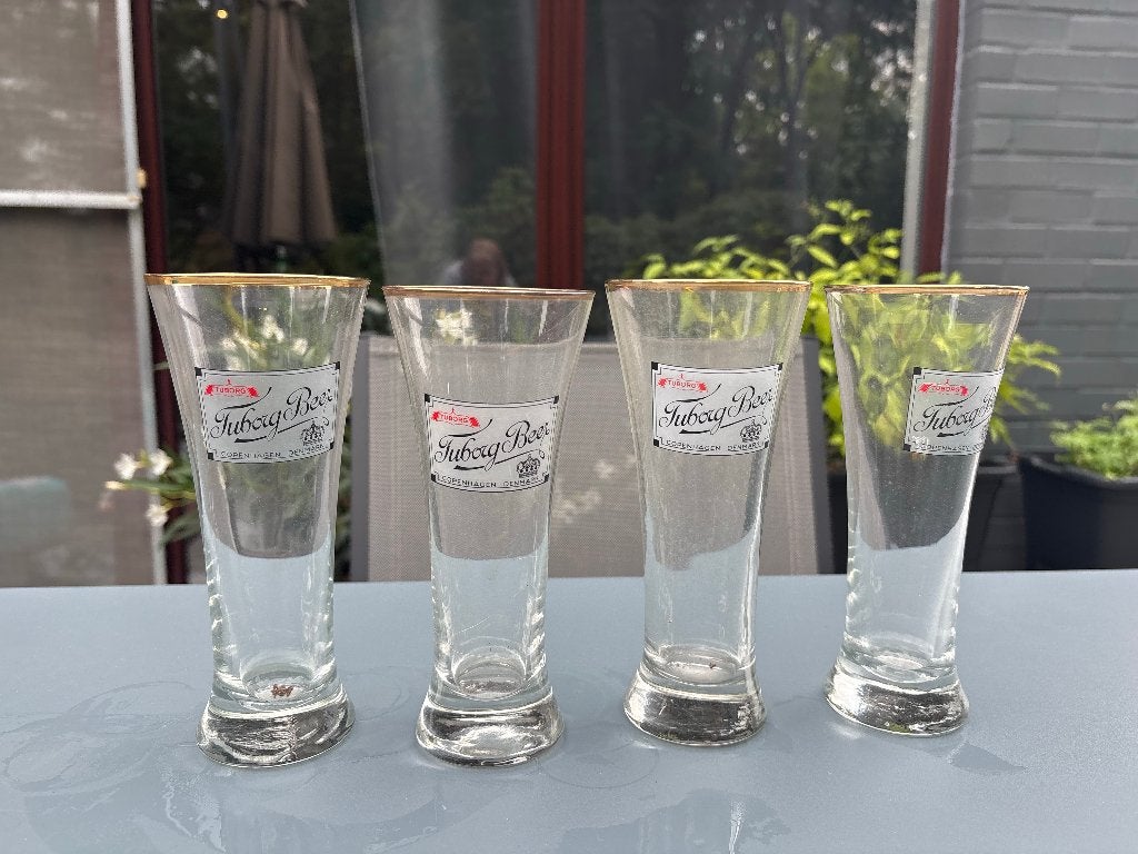 4 Vintage Tuborg Bierglazen, Ophalen of Verzenden, Zo goed als nieuw, Glas of Glazen, Overige merken