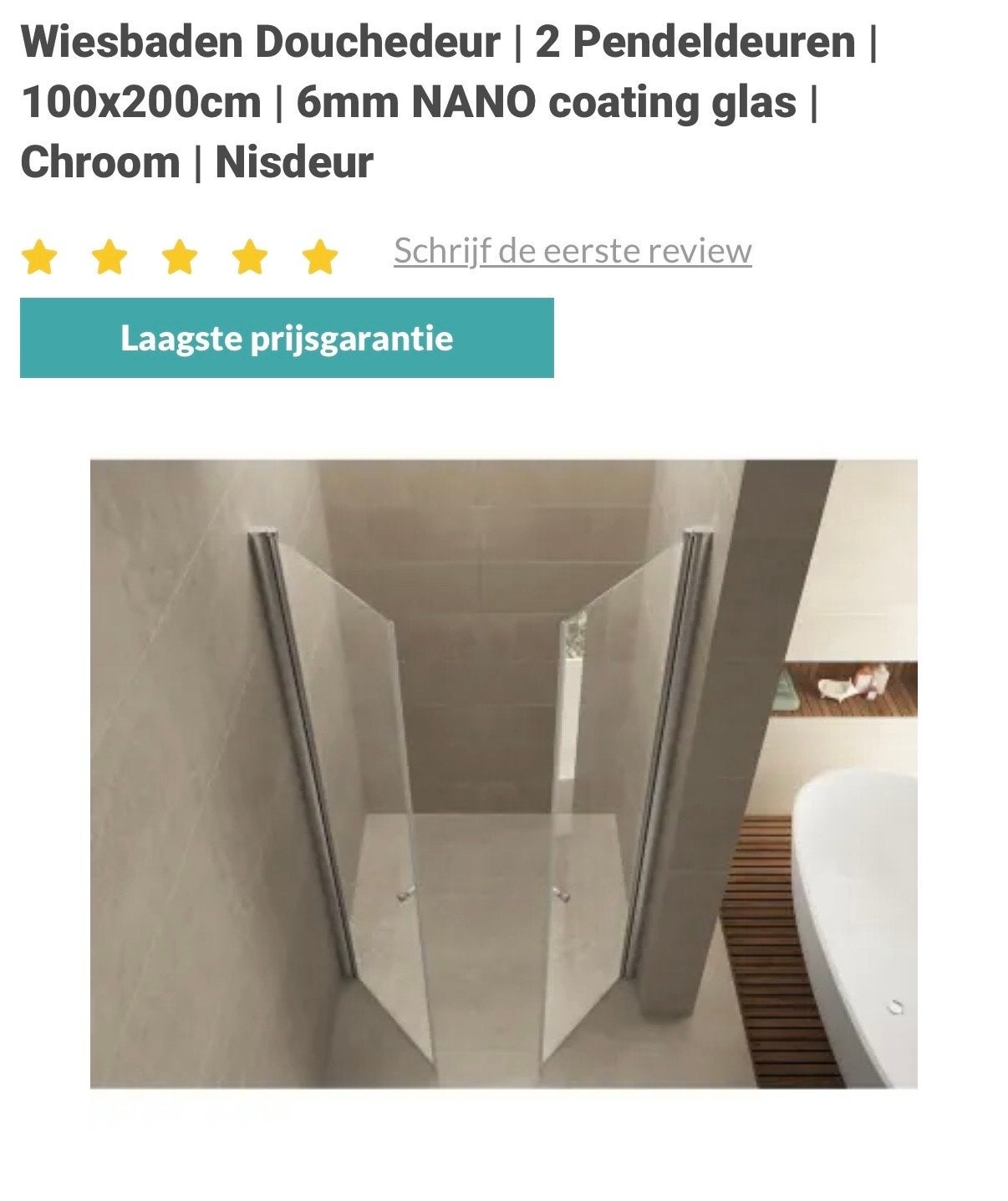 Wiesbaden Douchedeur 2 Pendeldeuren 100x200cm NANO Chroom, Ophalen, Zo goed als nieuw