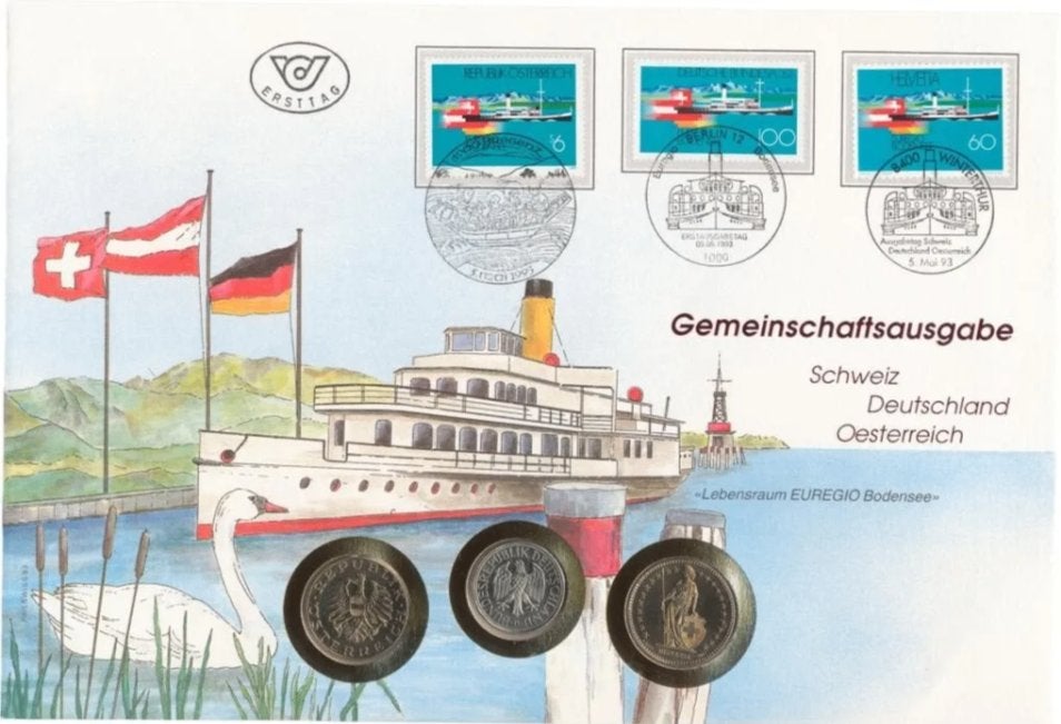 Zwitserland, Duitsland & Oostenrijk Numisbrief 1993, Postzegels en Munten, Postzegels | Europa | Overig, Gestempeld, Overige landen