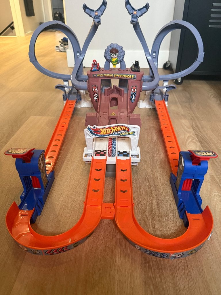 Hotwheels racebaan Marvel / spiderman, Racebaan, Ophalen of Verzenden, Zo goed als nieuw, Hot Wheels