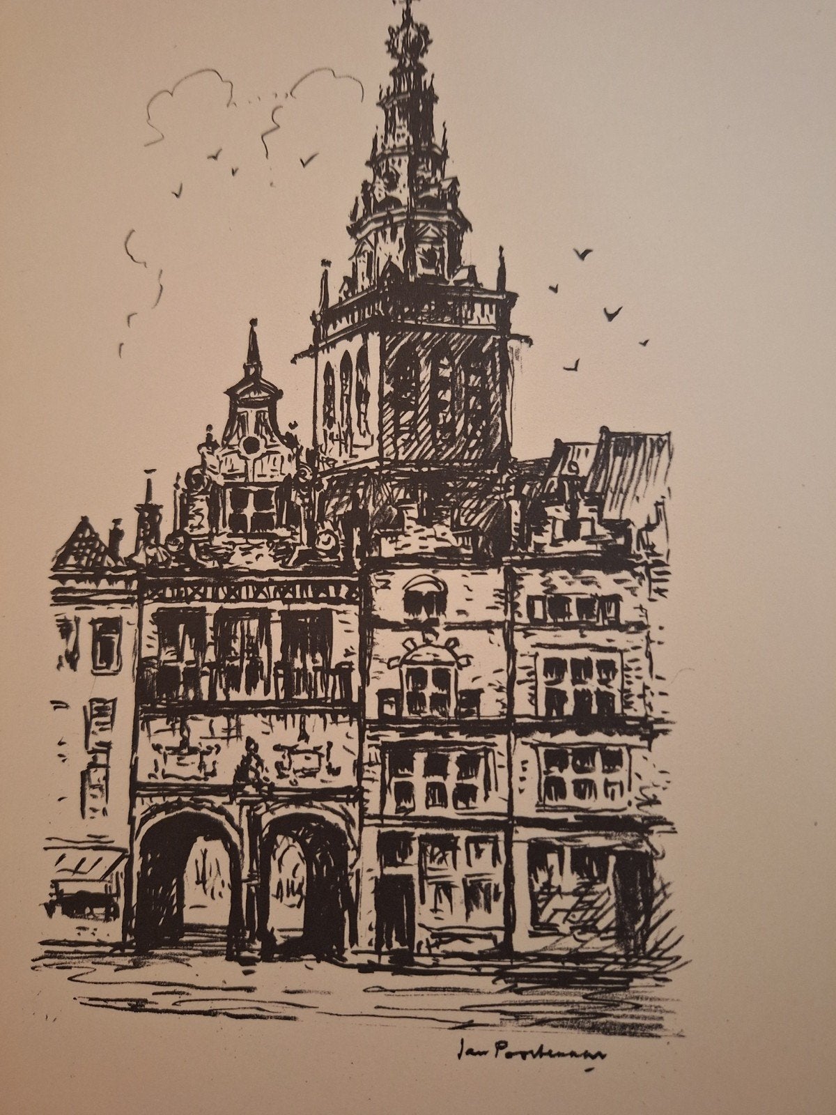 Poortje door Jan Poortenaar - Stadsgezicht Ets, Antiek en Kunst, Ets, Stadsgezicht, Ophalen of Verzenden, Gesigneerd