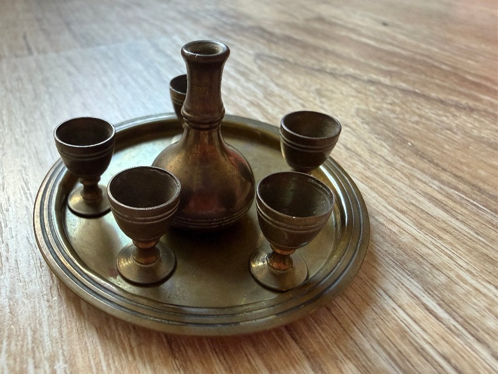 Miniatuur speelgoed, messing wijnset., Ophalen of Verzenden