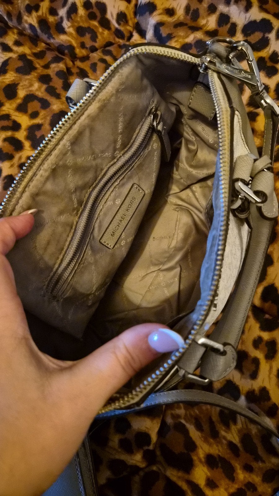Michael Kors Handtas met Portemonnee - Grijs, Ophalen of Verzenden, Gebruikt, Grijs, Handtas