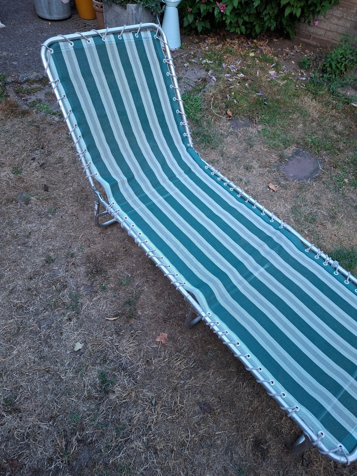 Verstelbare ligstoel met aluminium frame en textielen doek, Ophalen of Verzenden, Gebruikt, Aluminium, Verstelbaar