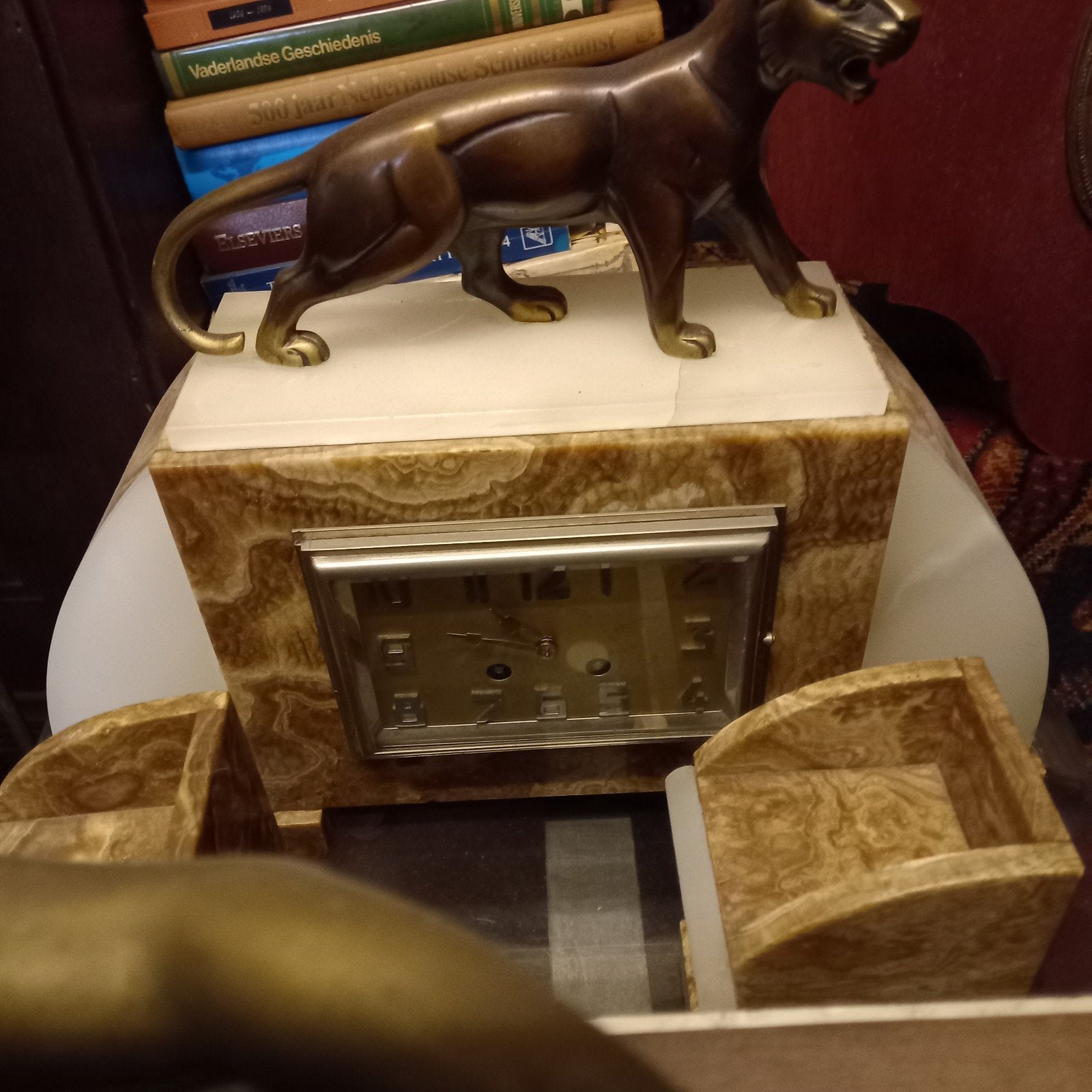 art deco klokstel met bronzen panter, Ophalen of Verzenden