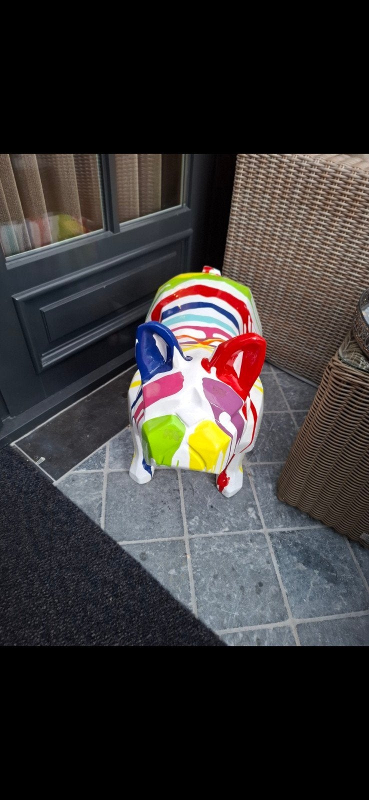 Kleurrijke Franse Bulldog Beeld - Pop Art Stijl, Ophalen, Zo goed als nieuw, Kunststof, Dierenbeeld