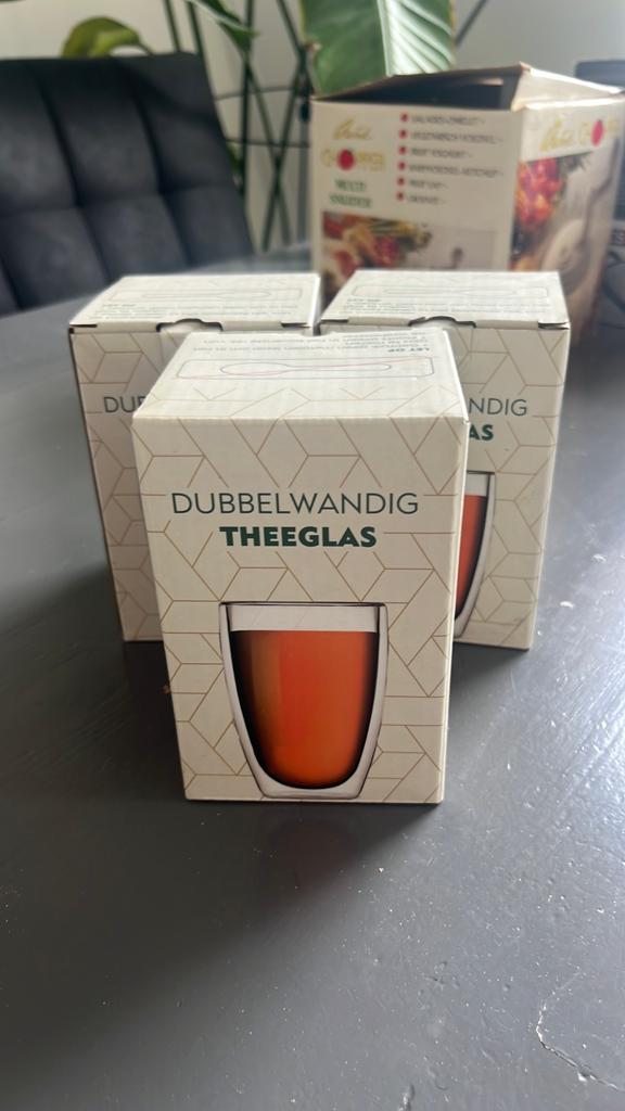 Dubbelwandig theeglas 3 stuks nieuw, Ophalen, Nieuw, Glas, Glas of Glazen
