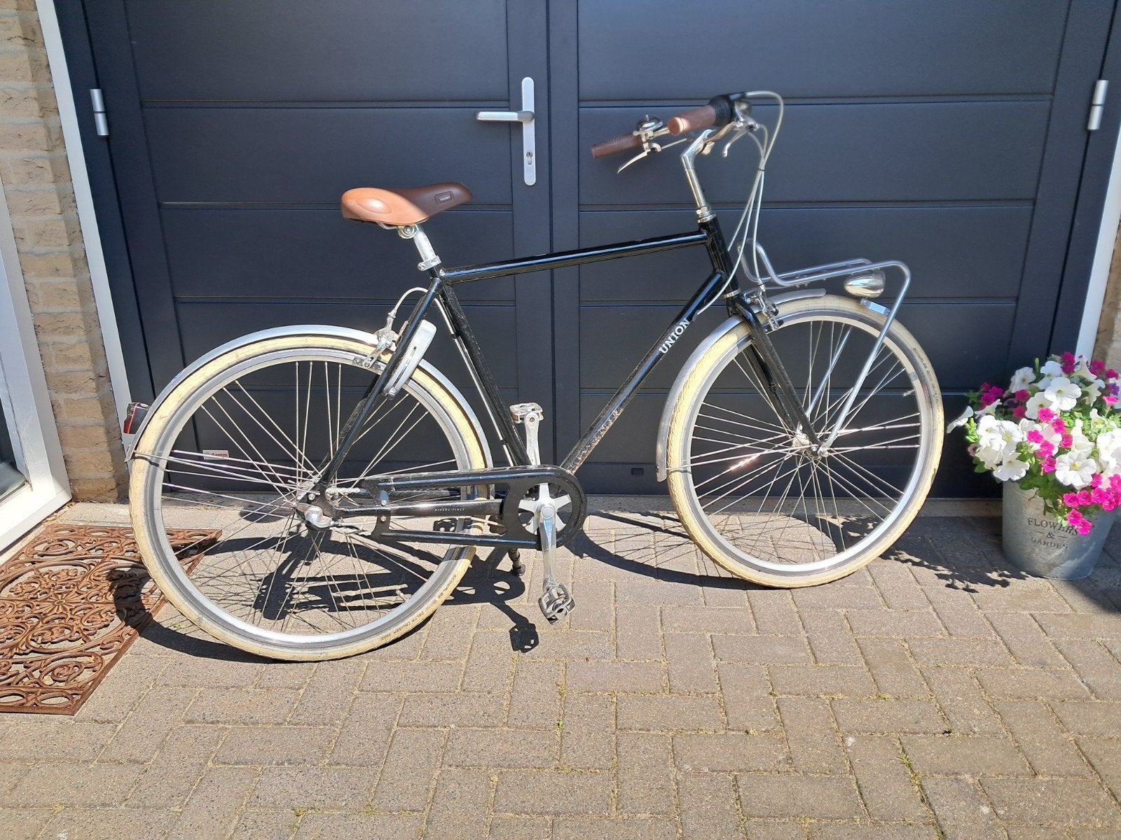 Union Flow zwarte herenfiets 3versn, Gebruikt, Velgrem, Versnellingen, 53 tot 57 cm