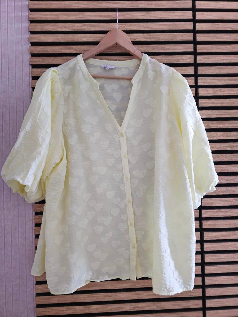 Gele blouse met hartjes en pofmouw MS mode maat 52, Ophalen of Verzenden, Zo goed als nieuw, Geel, Blouse of Tuniek