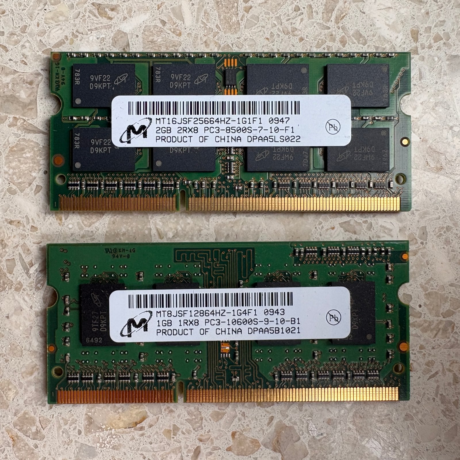 2x DDR3 RAM Geheugenmodules (2GB + 1GB) voor Laptop, Computers en Software, Gebruikt, DDR3, Ophalen of Verzenden, 2 GB