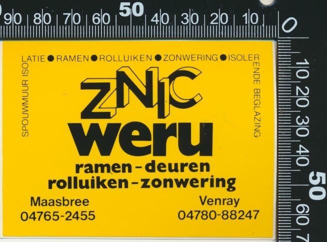 Sticker: Weru - Ramen - Deuren - Rolluiken - Zonwering, Verzamelen, Stickers, Ophalen of Verzenden, Zo goed als nieuw, Bedrijf of Vereniging