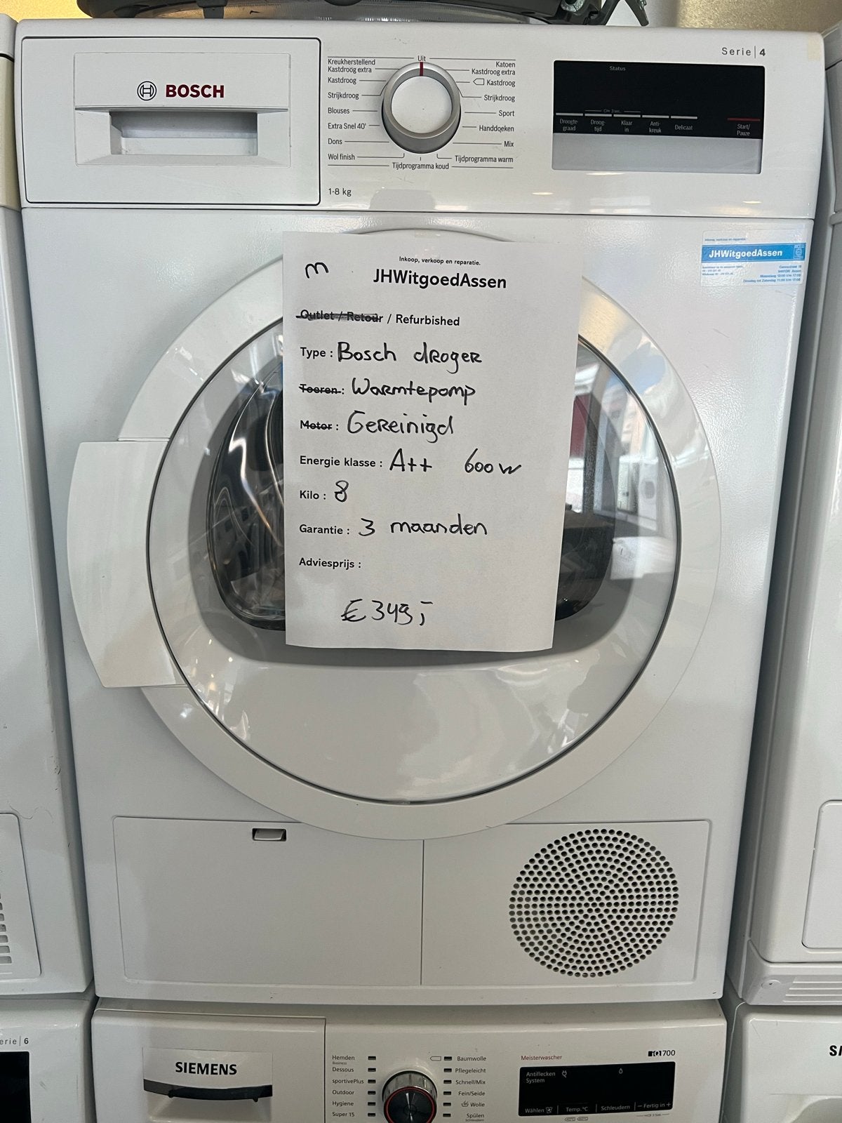Bosch Serie 4 Warmtepompdroger A++ 8kg, Jhwitgoedassen, 8 tot 10 kg, Ophalen of Verzenden, Jhwitgoedassen