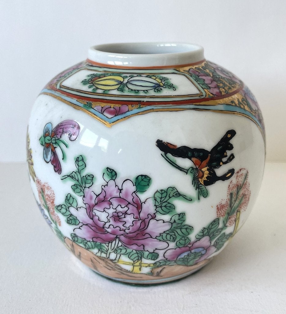 Vintage handgeschilderde Chinese vaas / pot Famille Rose, Ophalen of Verzenden