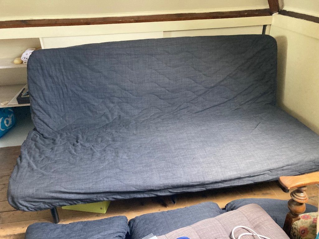 Ikea bedbank Nyhamn 3 zits slaapbank 1.40x2.00 m., Ophalen, Gebruikt, Zwart, Tweepersoons