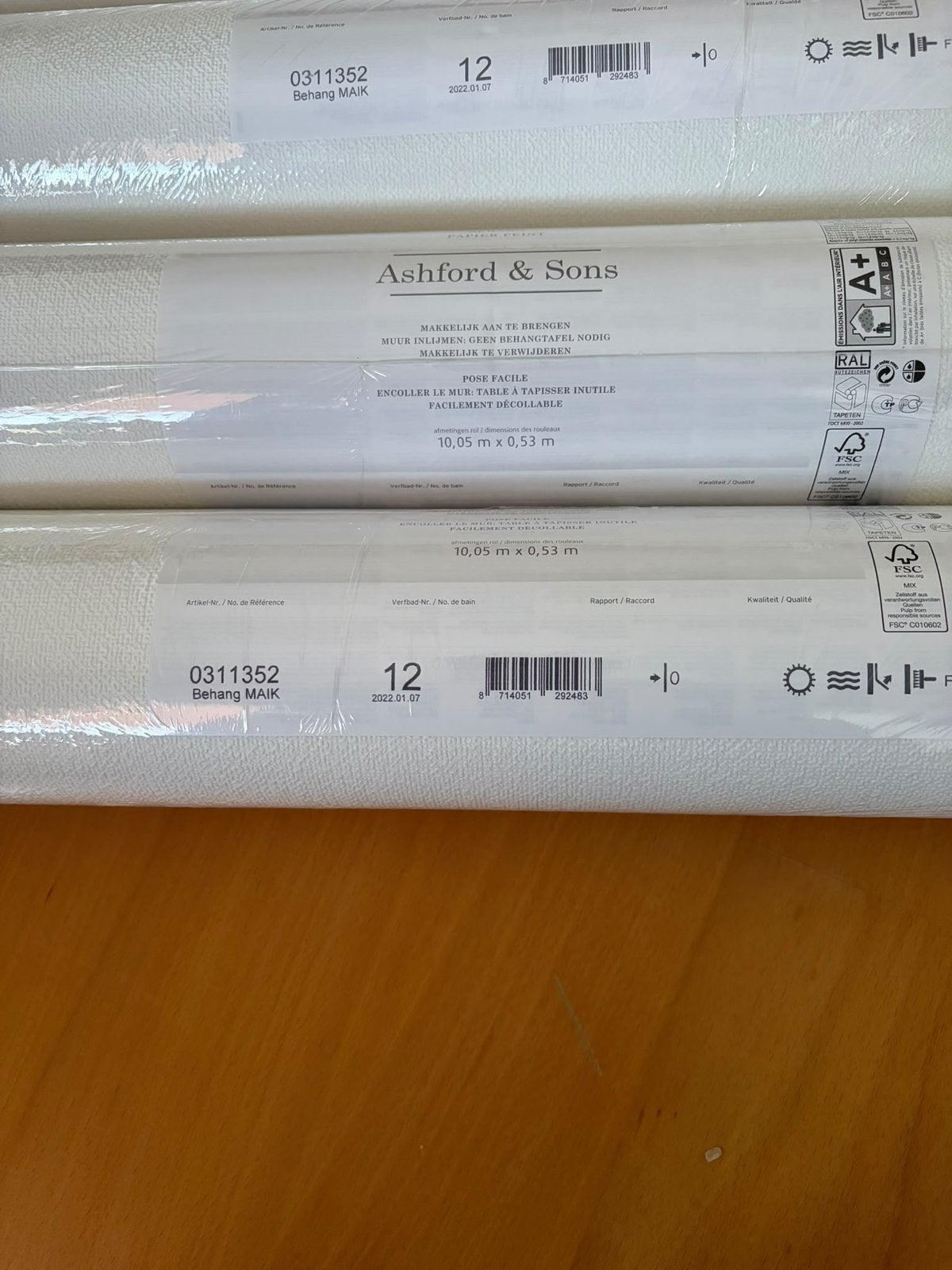 7 rollen behang, Ashford & Sons, Ophalen, Overige merken, Wit, Structuur
