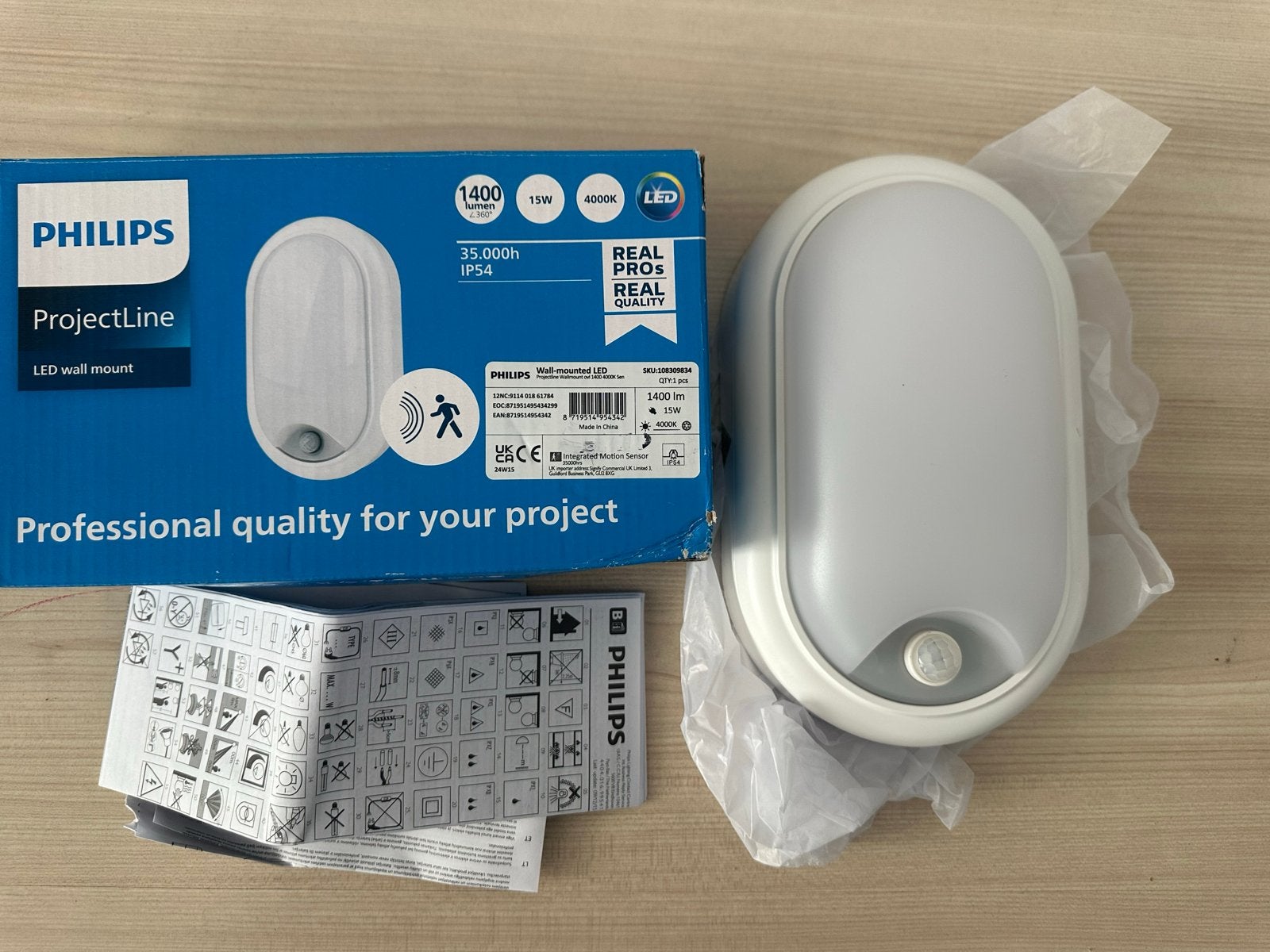 Philips ProjectLine LED wandlamp ovaal 15W - IP54, Kunststof, Philips, Nieuw, Ophalen of Verzenden