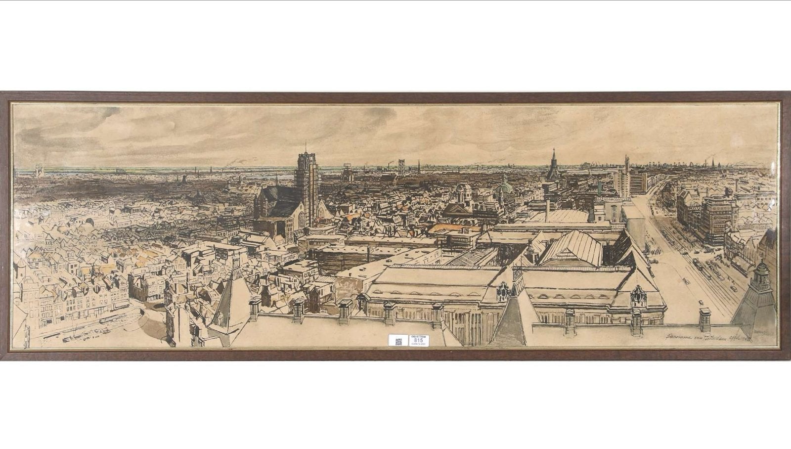Panorama van Rotterdam voor bombardement - Marinus Richters, Antiek en Kunst, Origineel, Ophalen of Verzenden, Landschappen, Lithografie
