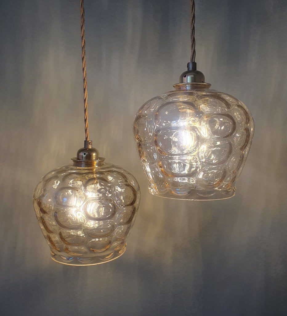 Set Vintage glazen hanglampen - 60s–70s - Hollywood Regency, Huis en Inrichting, Hollywood Regency, Mid Century, Vintage, Bubble Glas, glas,