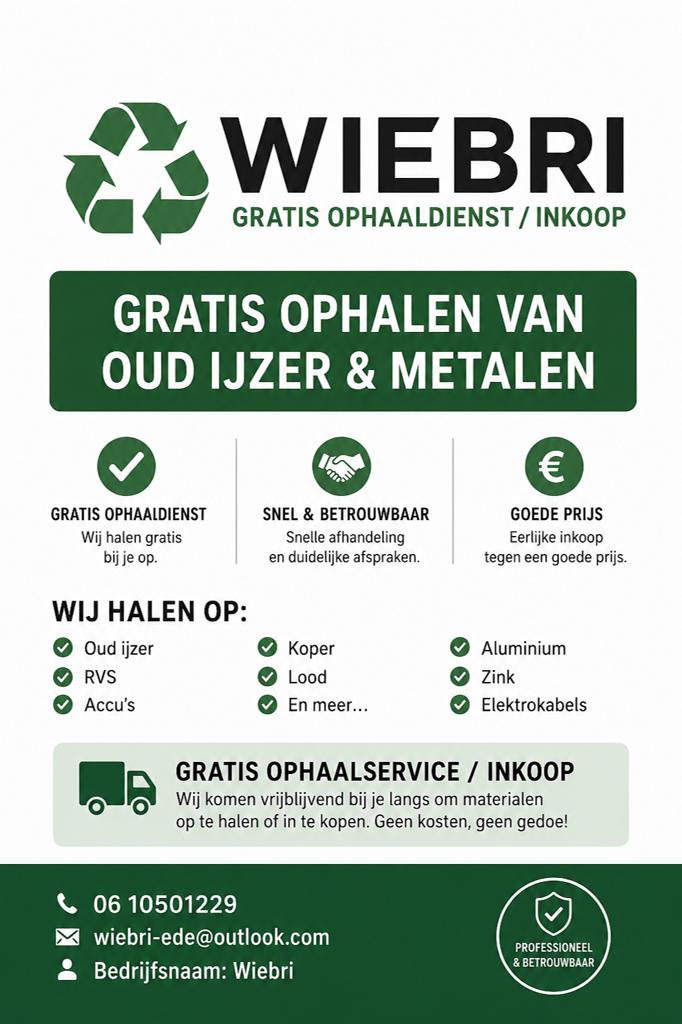Gezocht tekoop gevraagd oud ijzer en metalen, Ophalen