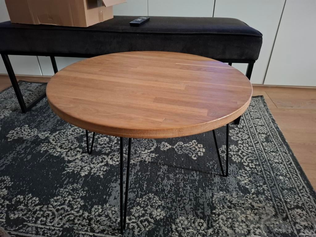 Woood eiken tafel hairpin poten 60 cm diameter ronde, Ophalen, 50 tot 100 cm, 50 tot 75 cm, Rond