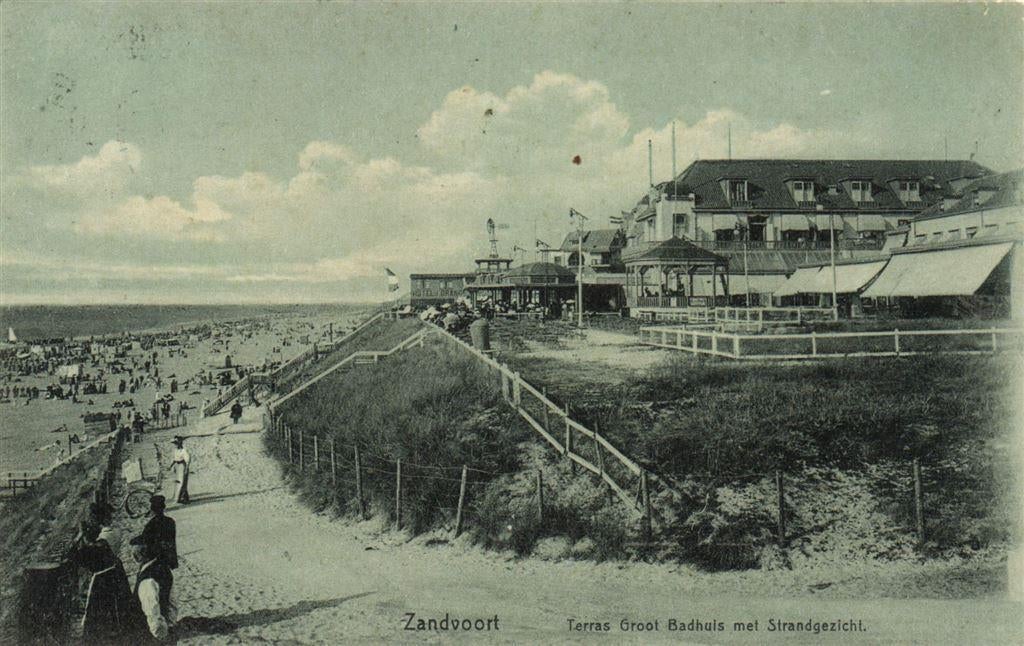 Zandvoort - Terras Groot Badhuis met Strandgezicht - 1909 ge, Verzenden, Voor 1920, Gelopen, Noord-Holland