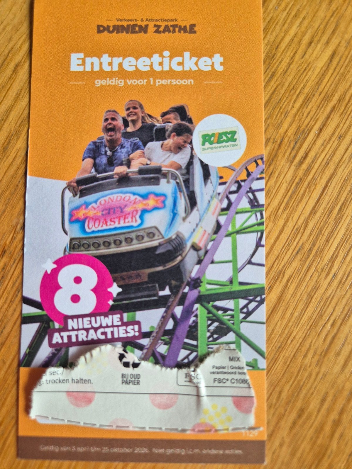 entreeticket duinen zathe, Eén persoon, Ticket of Toegangskaart
