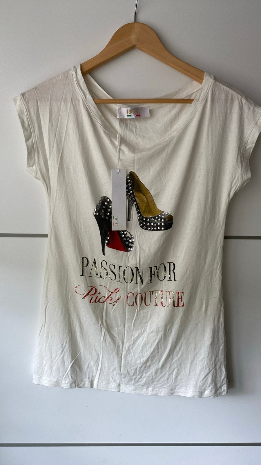 Rich! Couture T-shirt met bling high heels nieuw, Wit, Nieuw, Ophalen of Verzenden, Korte mouw
