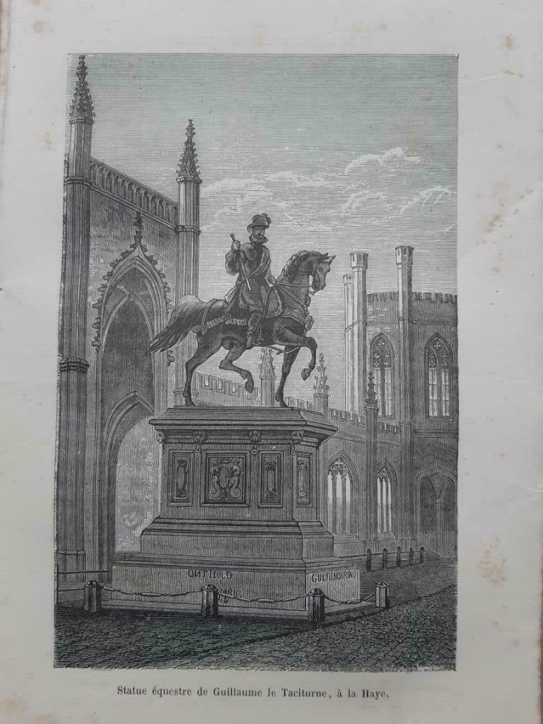 07 / Standbeeld Willem de Zwijger Den Haag Gravure uit 1884, Antiek en Kunst, Ophalen of Verzenden