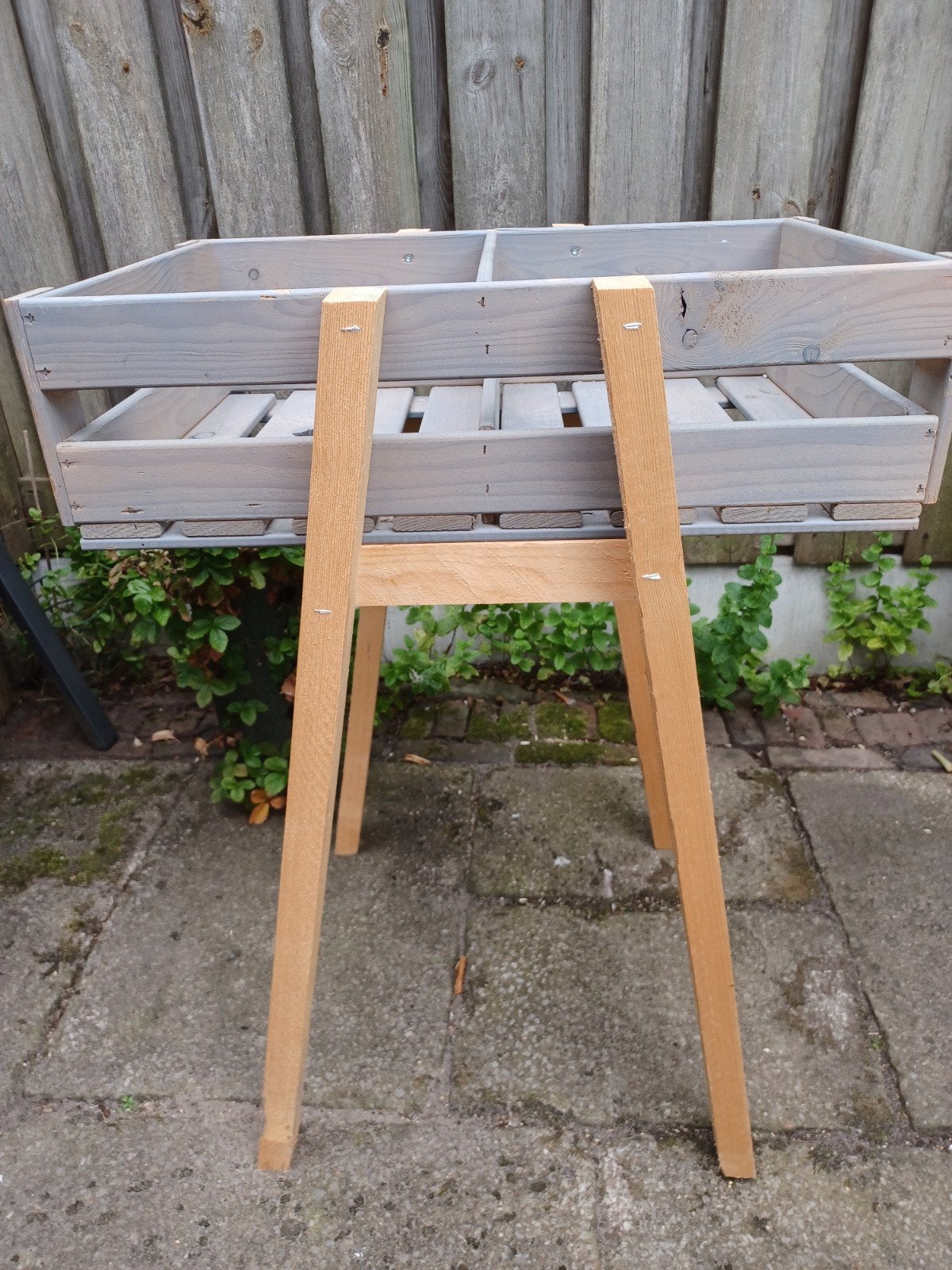 Houten Bijzettafel  Plantentafel  Grijs, Ophalen, Zo goed als nieuw, Grijs, Hout