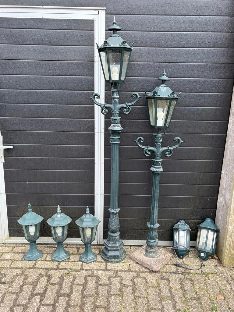 KS Oud Groen Tuinlampenset de Beets en Brievenbus, Ophalen, Gebruikt, Aluminium, Staande lamp
