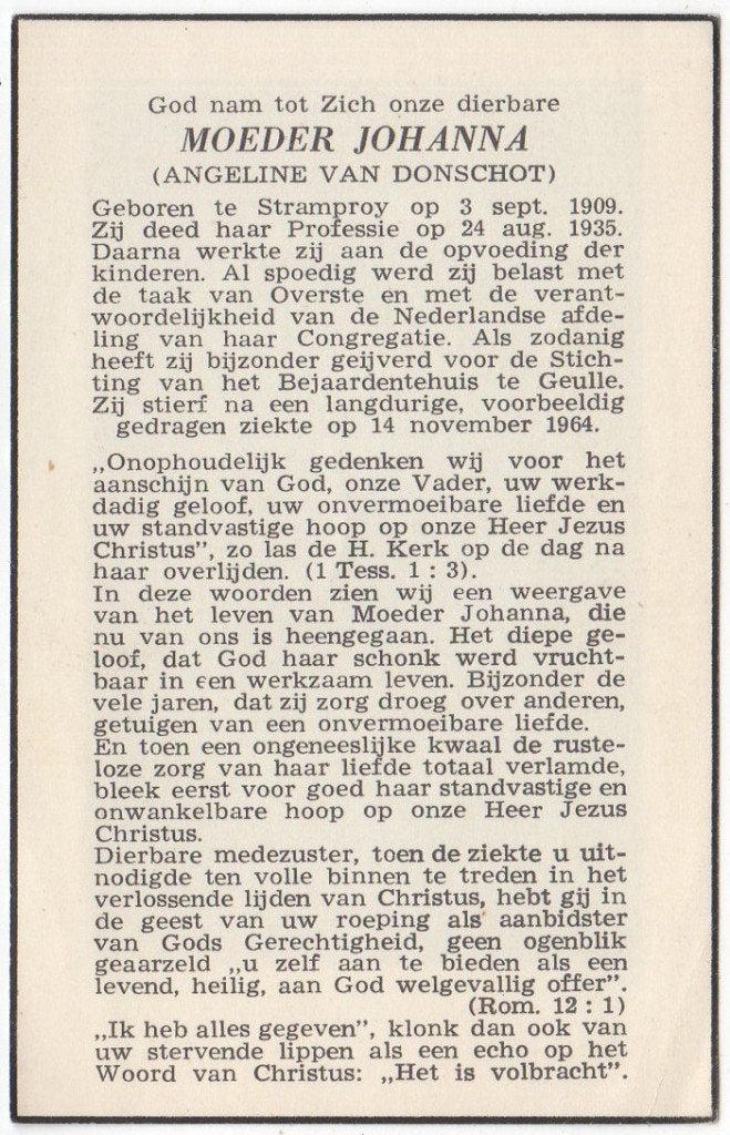 zr. Angeline van Donschot 1909 Stramproy + 1964 Geulle, 55 j, Verzenden
