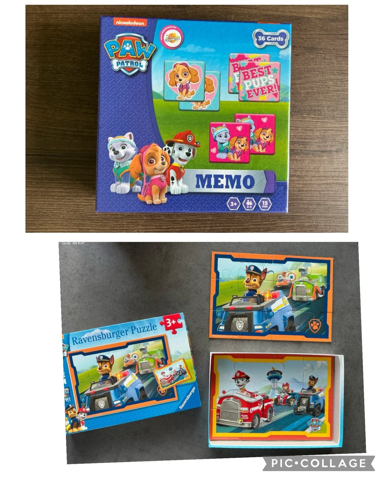 PAW Patrol Memo-spel + Paw Patrol "In Actie" puzzelset (KWF), Ophalen of Verzenden, 10 tot 50 stukjes, Zo goed als nieuw