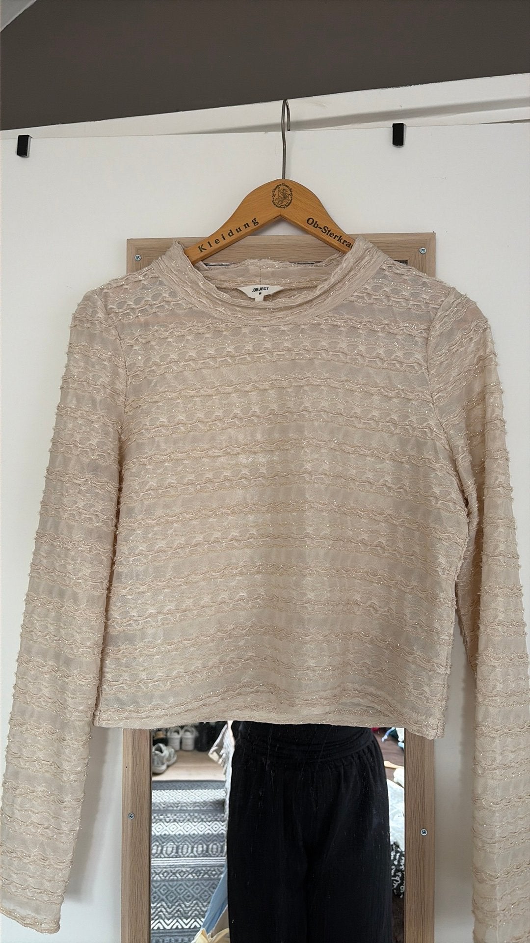 Beige glitter blouse dames, Kleding | Dames, Blouses en Tunieken, Verzenden, Zo goed als nieuw, Maat 38/40 (M), Beige