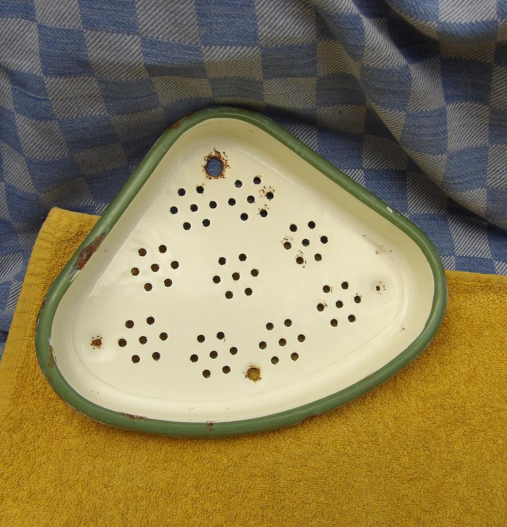 oud emaille gootsteenbakje/ bakje creme en groen email, Ophalen of Verzenden