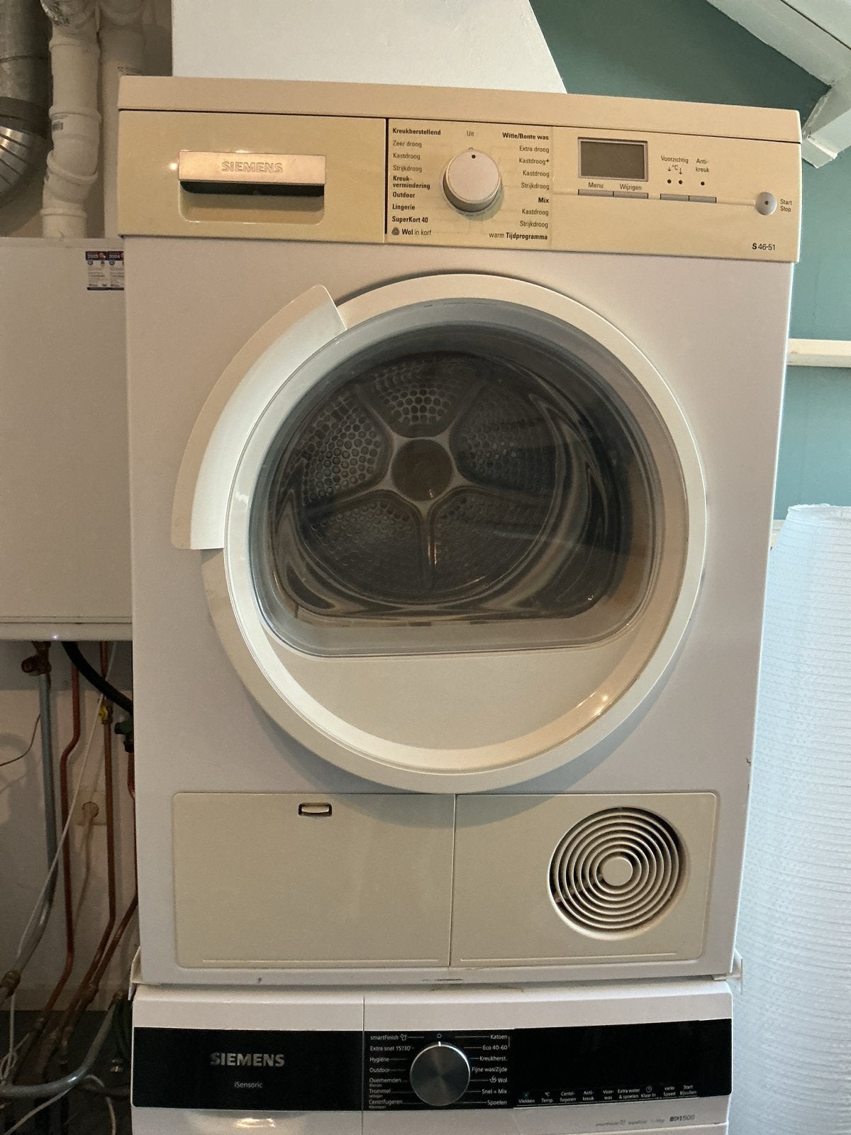 Siemens/08 Condensdroger, Witgoed en Apparatuur, Wasdrogers, Gebruikt, Condens, Voorlader, 6 tot 8 kg, 85 tot 90 cm, Anti-kreukfase