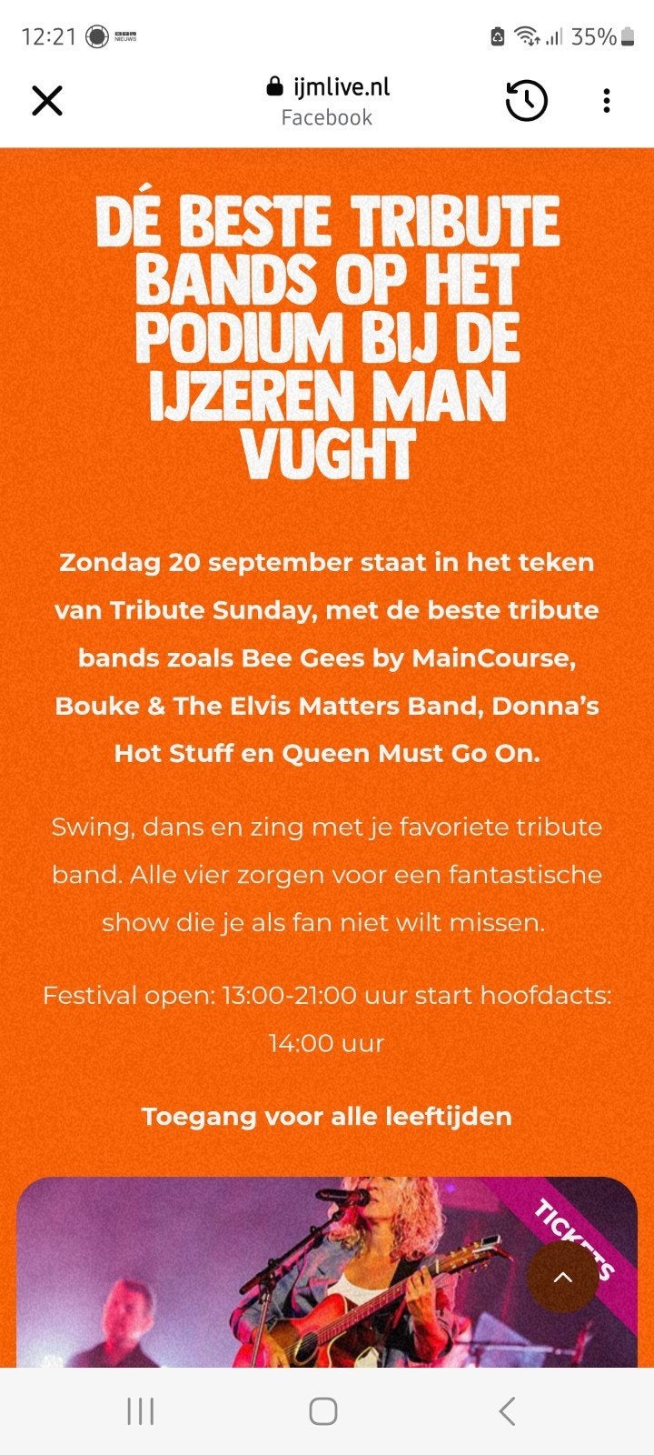 1 kaartje IJM live 20 september tribute bands, Tickets en Kaartjes, Eén persoon, Overige soorten